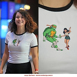 Michelangelo Swing Out - Ninja Turtles Middle Crop Beyaz