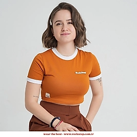 Rock Step Kahve Slim Fit Crop T-Shirt